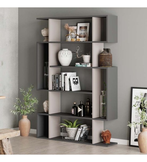 Βιβλιοθήκη χρώμα Μόκα - Ανθρακί 108x25x161εκ.