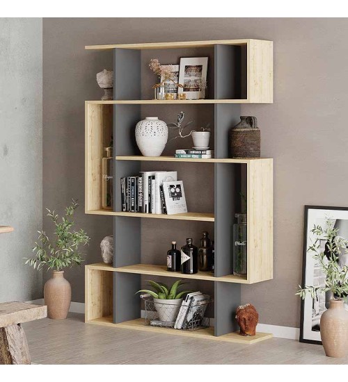 Βιβλιοθήκη χρώμα Φυσικό - Ανθρακί 108x25x161εκ.