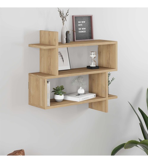 Ραφιέρα τοίχου μελαμίνης χρώμα φυσικό οξιάς 70x22x65εκ.