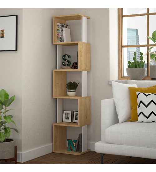 Βιβλιοθήκη χρώμα Φυσικό οξιάς - Λευκό 35x30x161εκ.