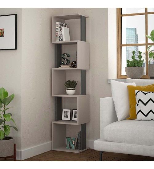 Βιβλιοθήκη χρώμα Μόκα - Ανθρακί 35x30x161εκ.