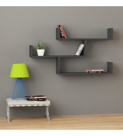 Ραφιέρα τοίχου μελαμίνης χρώμα ανθρακί 119x22x66εκ.