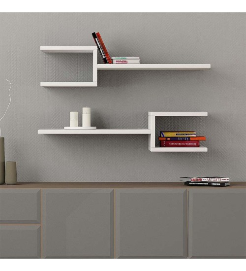 Ραφιέρα τοίχου 2 τεμαχίων από μελαμίνη χρώμα λευκό 75x19,5x18εκ.