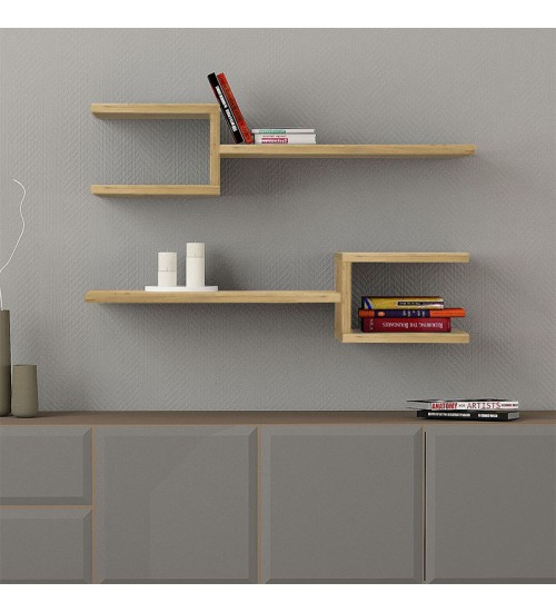 Ραφιέρα τοίχου 2 τεμαχίων από μελαμίνη χρώμα ζαφειρί βελανιδιά 75x19,5x18εκ.