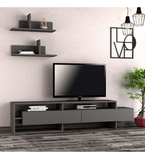 Έπιπλο τηλεόρασης χρώμα Ανθρακί με 2.Ράφια 180x29,8x42εκ.
