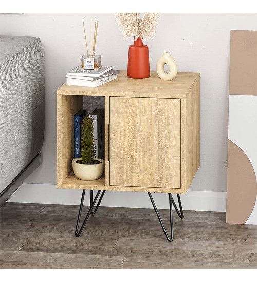 Κομοδίνο μεταλλικά πόδια - Χρώμα Φυσικό οξιάς 50x44εκ.