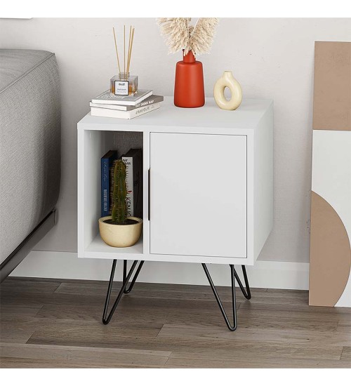 Κομοδίνο μεταλλικά πόδια - χρώμα Λευκό 50x44εκ.