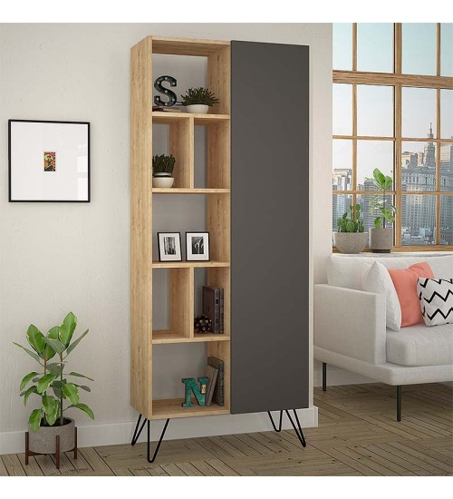 Βιβλιοθήκη χρώμα Φυσικό - Ανθρακί 80,6x29,6x191εκ.