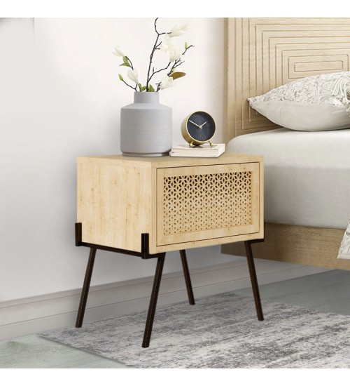 Κομοδίνο με Ντουλάπι Χρώμα Φυσικό Οξιάς 48x34εκ.