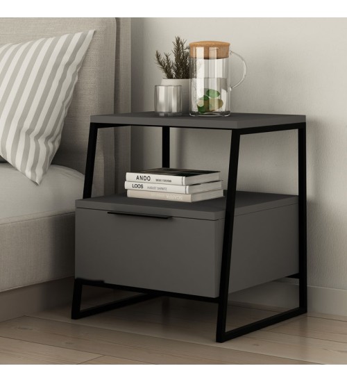 Κομοδίνο με Ντουλάπι χρώμα Ανθρακί 45x40εκ.