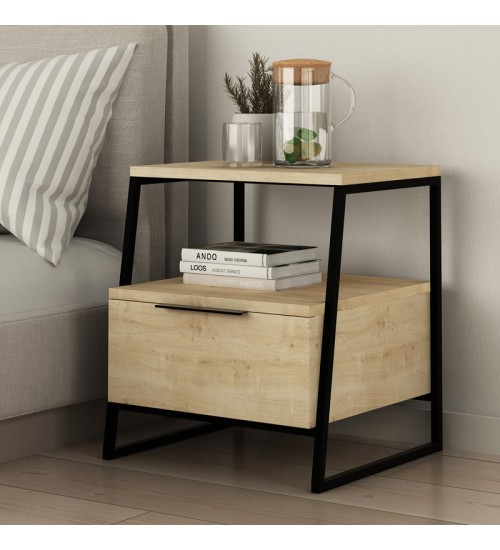 Κομοδίνο με Ντουλάπι χρώμα Φυσικό Οξιάς 45x40εκ.