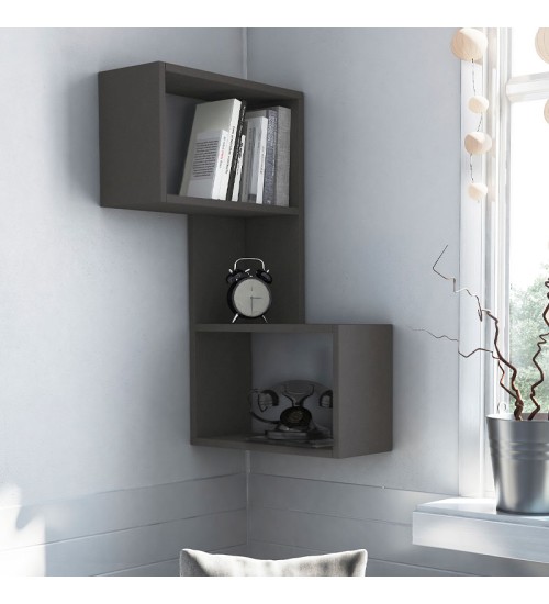 Ραφιέρα τοίχου γωνιακή μελαμίνης χρώμα ανθρακί 47x20x82εκ.