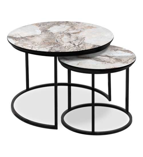 Τραπεζάκια σαλονιού -μεταλλικό χρώμα μπεζ εφέ μαρμάρου 65x65x44εκ.