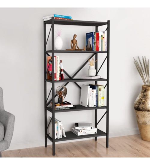 Βιβλιοθήκη Μεταλλική χρώμα Ανθρακί 66x34x160εκ.
