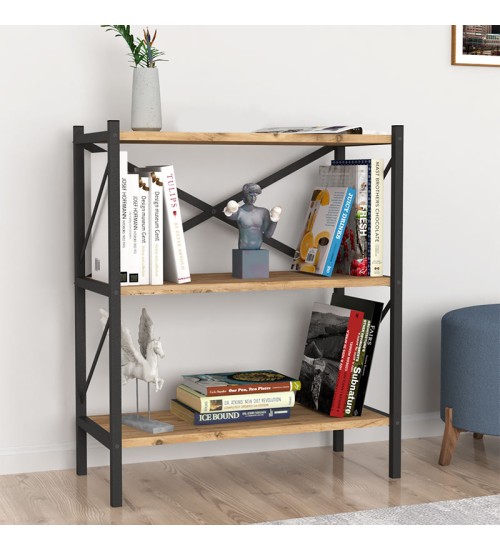 Βιβλιοθήκη μεταλλική-μελαμίνης χρώμα πεύκου βελανιδιάς 66x34x85εκ.