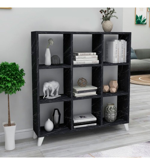 Βιβλιοθήκη χρώμα Μαύρο Εφέ Μαρμάρου 88x20x88εκ.