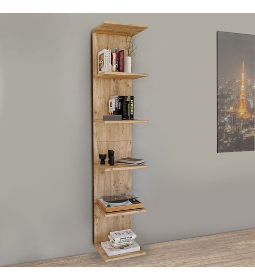 Βιβλιοθήκη-Ραφιέρα τοίχου μελαμίνης χρώμα πεύκου βελανιδιάς 34,5x30x180εκ.