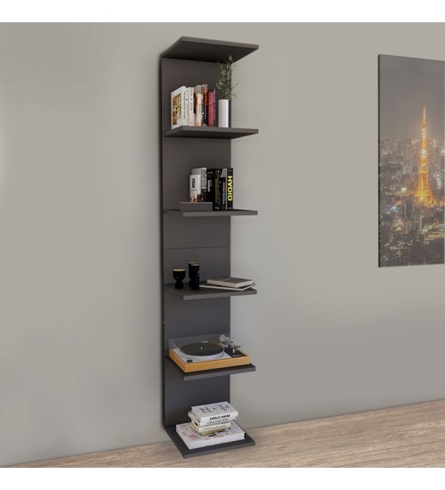 Βιβλιοθήκη-Ραφιέρα τοίχου μελαμίνης χρώμα ανθρακί 34,5x30x180εκ.