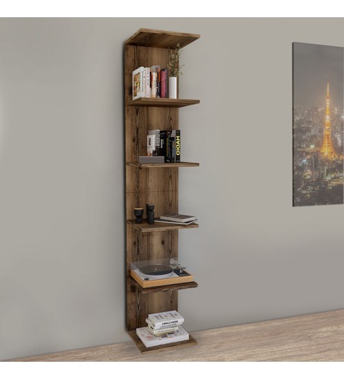 Βιβλιοθήκη-Ραφιέρα τοίχου μελαμίνης χρώμα καπνιστή καρυδιά 34,5x30x180εκ.