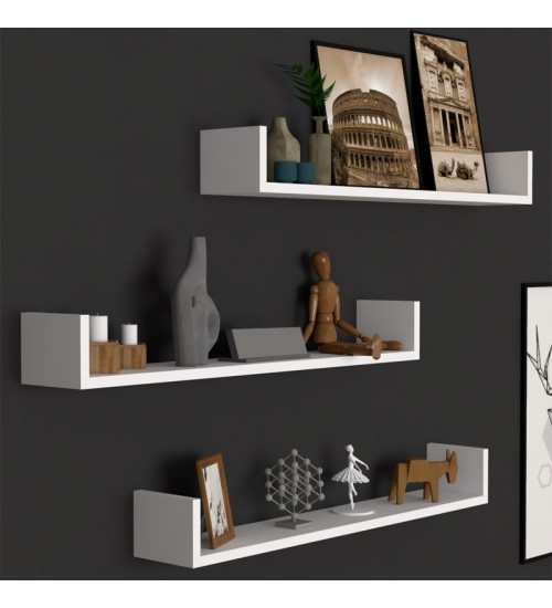 Ραφιέρα τοίχου 3 τεμαχίων από μελαμίνη χρώμα λευκό 90x15x12εκ.