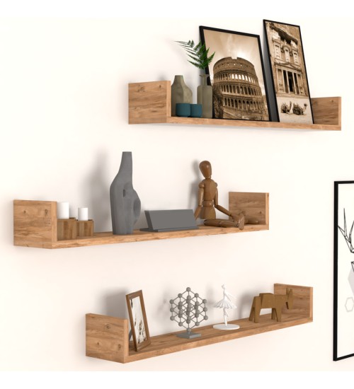 Ραφιέρα τοίχου 3 τεμαχίων από μελαμίνη χρώμα πεύκου βελανιδιάς 90x15x12εκ.