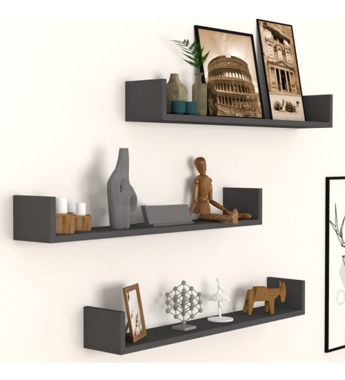 Ραφιέρα τοίχου 3 τεμαχίων από μελαμίνη χρώμα ανθρακί 90x15x12εκ.