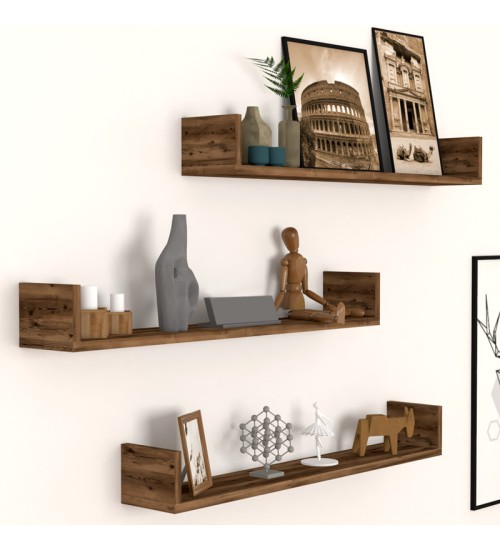 Ραφιέρα τοίχου 3 τεμαχίων από μελαμίνη χρώμα καπνιστή καρυδιά 90x15x12εκ.