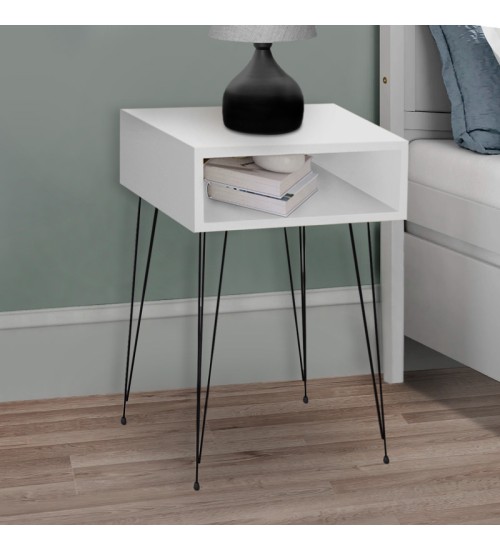 Κομοδίνο με Μεταλλικά πόδια χρώμα Λευκό 40x30εκ.