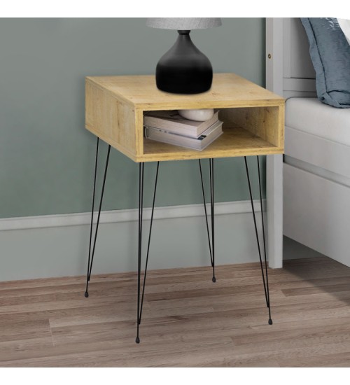 Κομοδίνο με Μεταλλικά πόδια - χρώμα Ζαφειρί Βελανιδιά 