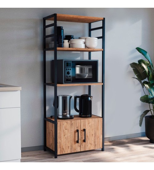 Έπιπλο κουζίνας Μεταλλικό - χρώμα Μαύρο/Πεύκου 56x30x138εκ.