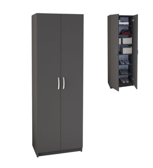 Ντουλάπα ρούχων- Παπουτσοθήκη 2φυλλη χρώμα Ανθρακί 60x38x179εκ.