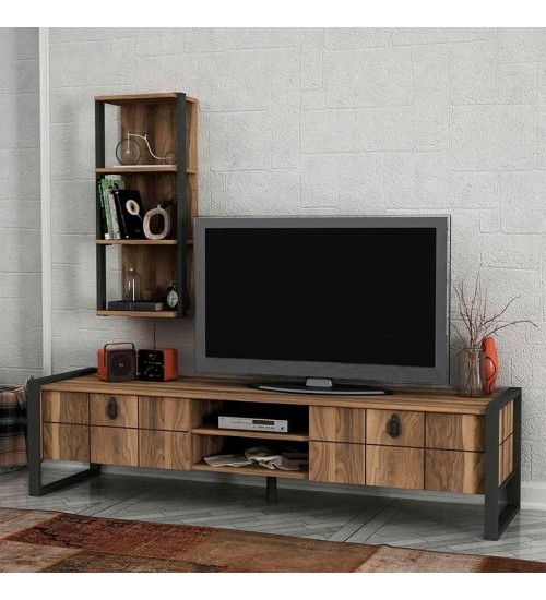 Σύνθεση τηλεόρασης χρώμα Καρυδί - Μαύρο 184,5x34x45εκ.