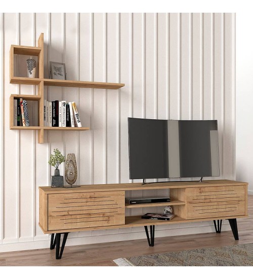 Σύνθεση τηλεόρασης χρώμα Ζαφειρί Βελανιδιά 180x35x51εκ.