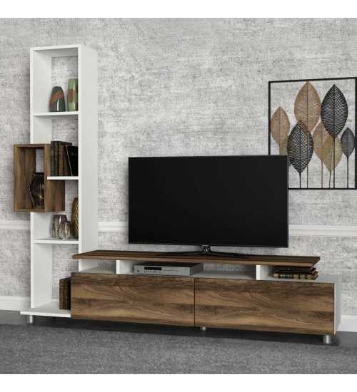 Σύνθεση τηλεόρασης χρώμα Λευκό-Καρυδί 160x29,5x160εκ.