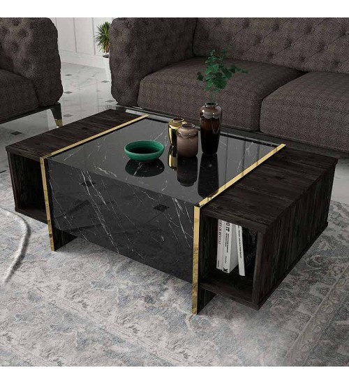 Τραπεζάκι σαλονιού χρώμα Μαύρο εφέ μαρμάρου 104x60εκ.