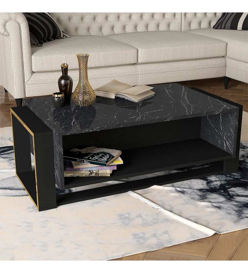 Τραπεζάκι σαλονιού χρώμα Μαύρο Εφέ Μαρμάρου 107x60x40εκ.