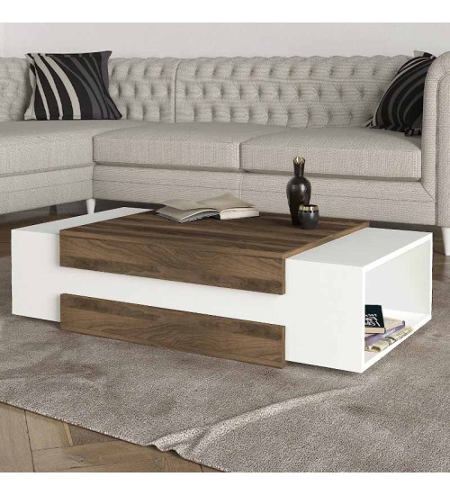 Τραπεζάκι Σαλονιού χρώμα Δίχρωμο Λευκό-Καρυδί 110x60εκ.