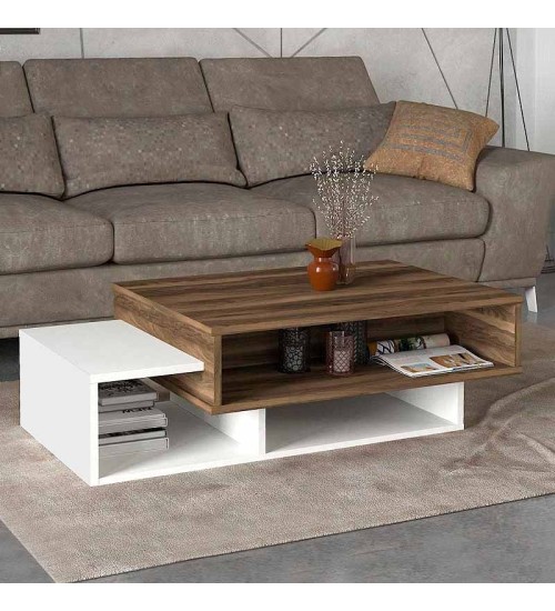 Τραπεζάκι Σαλονιού χρώμα Καρυδί - Λευκό 105x60εκ.