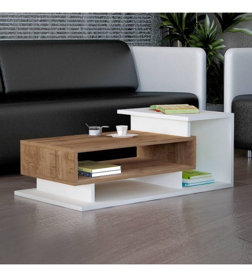 Τραπεζάκι σαλονιού χρώμα Λευκό-Καρυδί 90x50εκ.