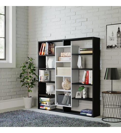 Βιβλιοθήκη χρώμα Μαύρο-Λευκό 125x22x135,7εκ.
