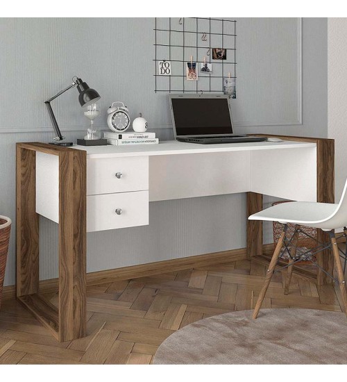 Γραφείο με Συρτάρια - Χρώμα Λευκό- Καρυδί 158x60x72εκ.