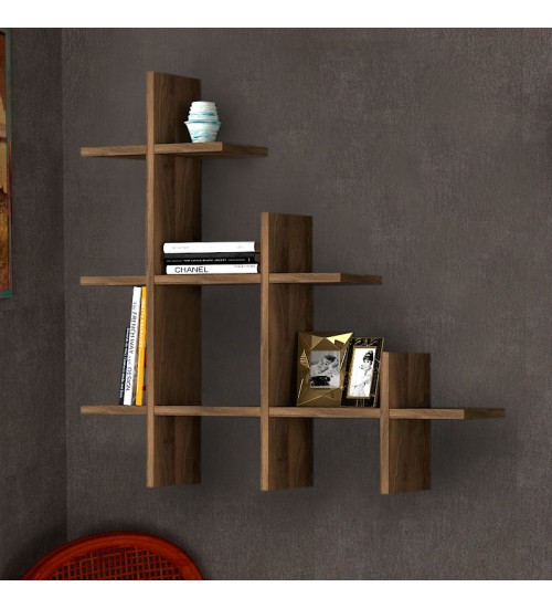 Ραφιέρα τοίχου από μελαμίνη χρώμα καρυδί 81,8x18x80εκ.