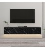 Έπιπλο τηλεόρασης με LED επιτοίχιο με χρώμα Μαύρο Εφέ Μαρμάρου 135εκ.