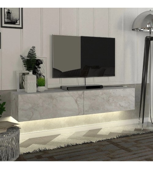 Έπιπλο τηλεόρασης επιτοίχιο με χρώμα λευκό εφέ μαρμάρου 135x31,6x25εκ.