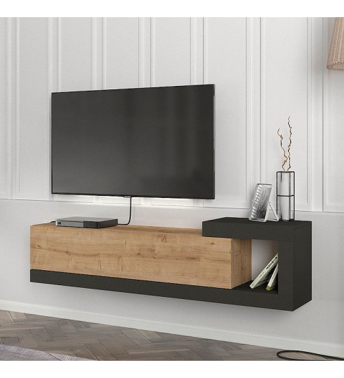 Έπιπλο τηλεόρασης επιτοίχιο χρώμα Βελανιδιά/Ανθρακί 150εκ.