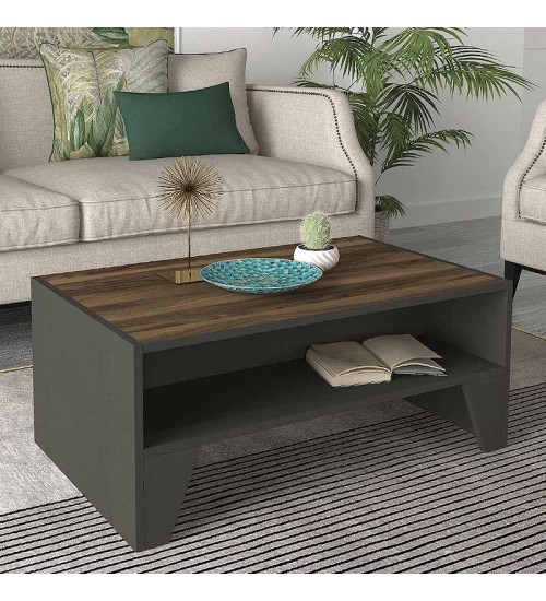 Τραπεζάκι σαλονιού - χρώμα Ανθρακί-Καρυδί 93x60εκ.