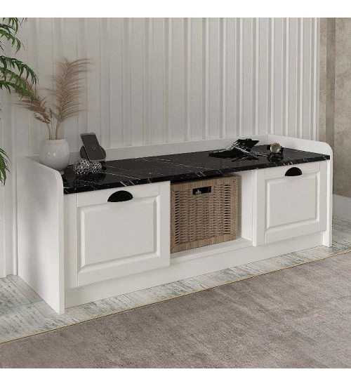 Παπουτσοθήκη χρώμα Λευκό-Μαύρο εφέ μαρμάρου 120εκ.