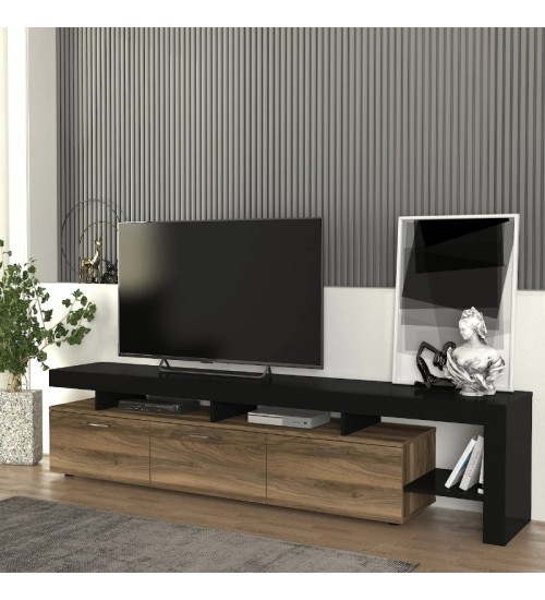 Έπιπλο τηλεόρασης χρώμα Μαύρο-Καρυδί 220x40x52εκ.