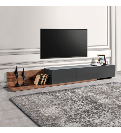 Έπιπλο τηλεόρασης χρώμα καρυδί-ανθρακί 260x41,8x33,5εκ.