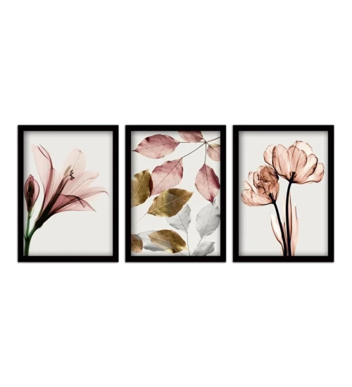 Πίνακας Pink Flowers 3 τμχ. σε πλαίσιο 35x45x2εκ.